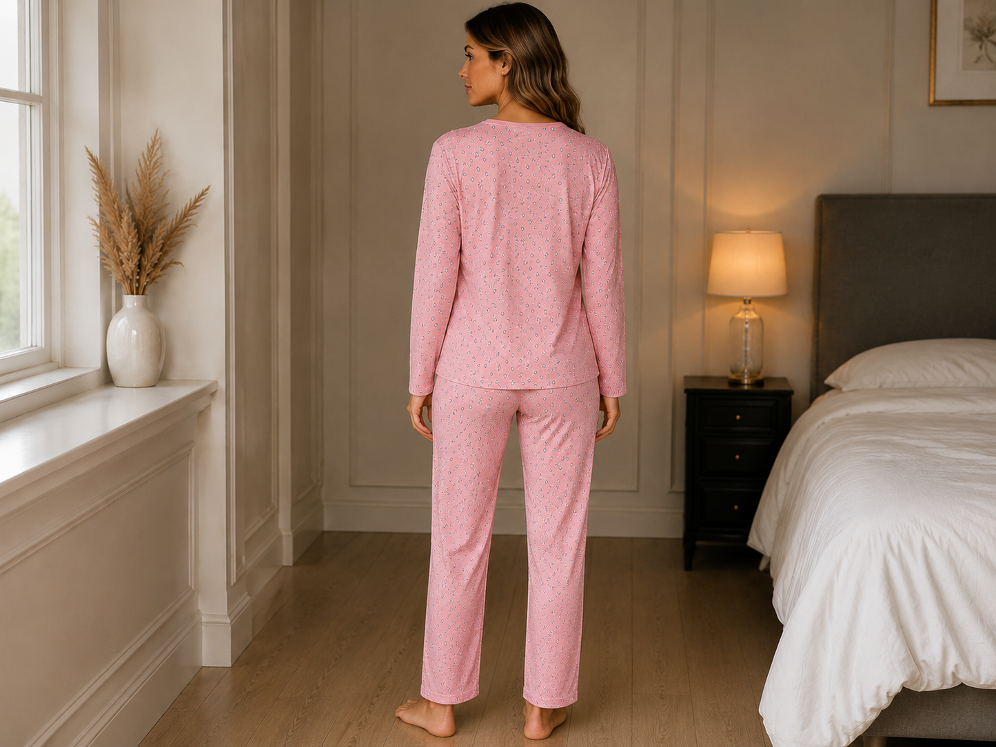 LUNESSA Civciv Pembe Desenli Uzun Kollu Pijama Takımı