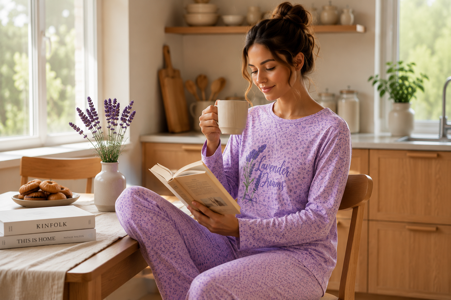 LUNESSA Lavanta Desenli Uzun Kollu Pijama Takımı